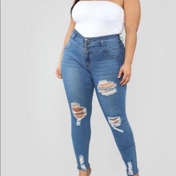 Plus Size Stylish High Waist Buckle Ripped Denim size XL (runs small) - Picture 2 of 5